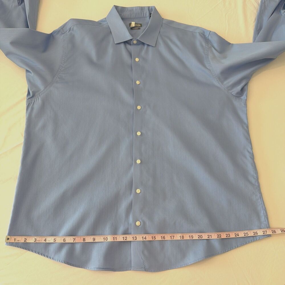Kenneth Cole Reaction Textured Stripe Dress Shirt 18.5 34/35 Blue Wrinkle Free - Picture 10 of 15